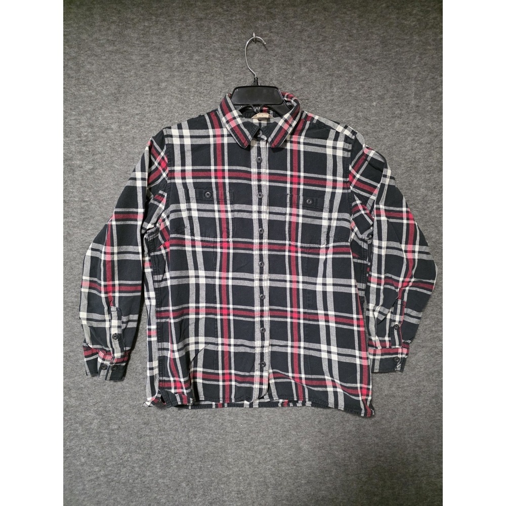 Duluth Trading Co. Womens Large Free Swingin' Flannel Shirt Red Plaid Americana